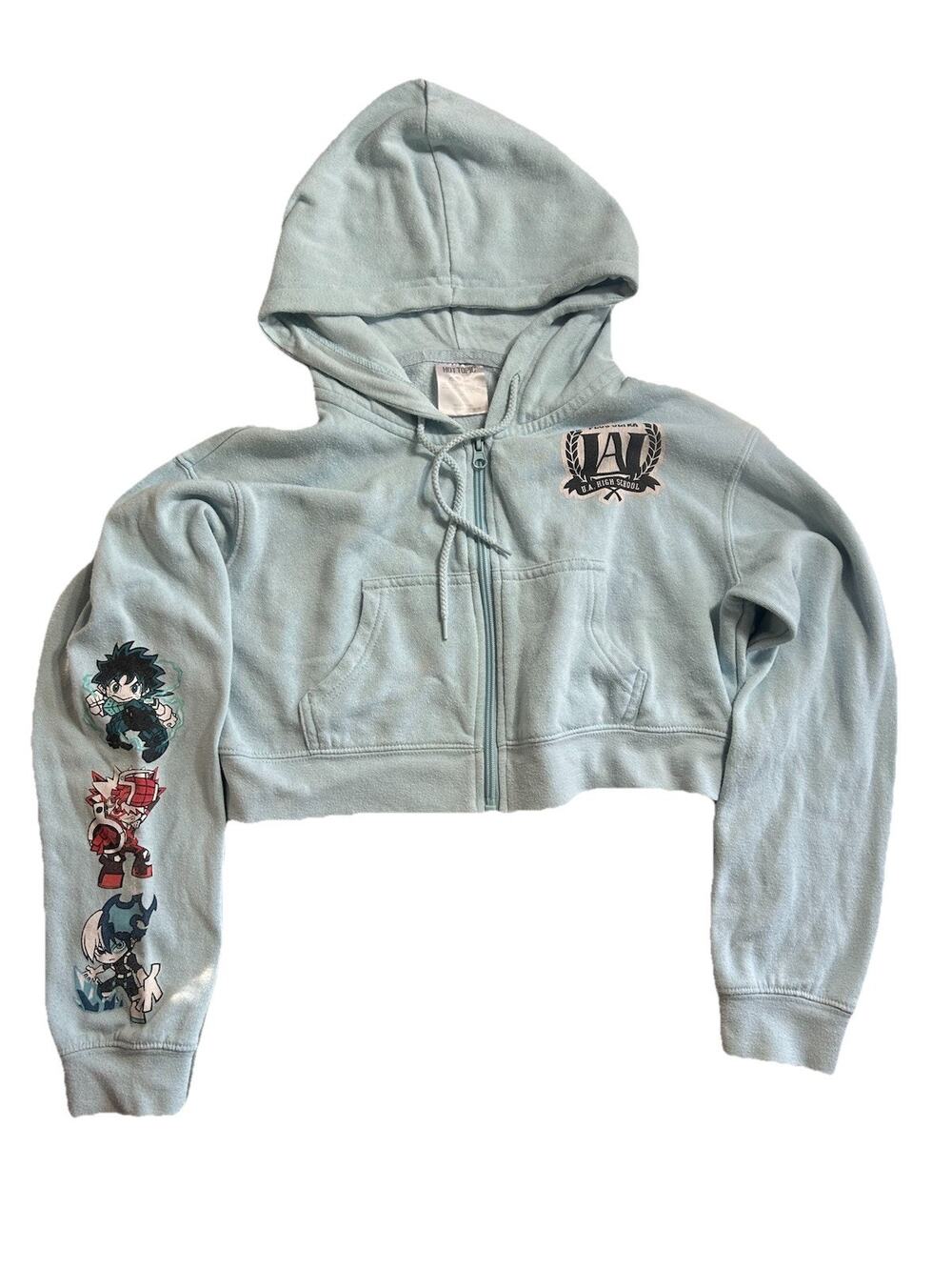 My Hero Academia Crop Hoodie Hot Topic Light Blue Size S Deku Bakugo Todoroki UA